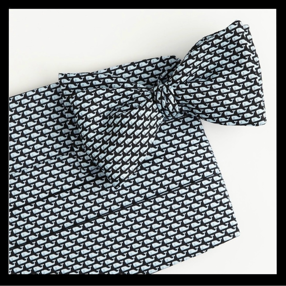 NEW Vineyard Vines Men’s Whale Bow Tie & Cummerbund Set Silk Black & Blue Gift